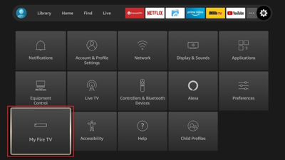 Menu de configurações